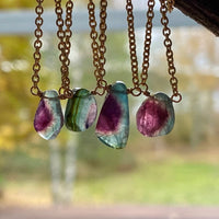 Watermelon Tourmaline Slice Pendant Necklace, October Birthstone Necklace