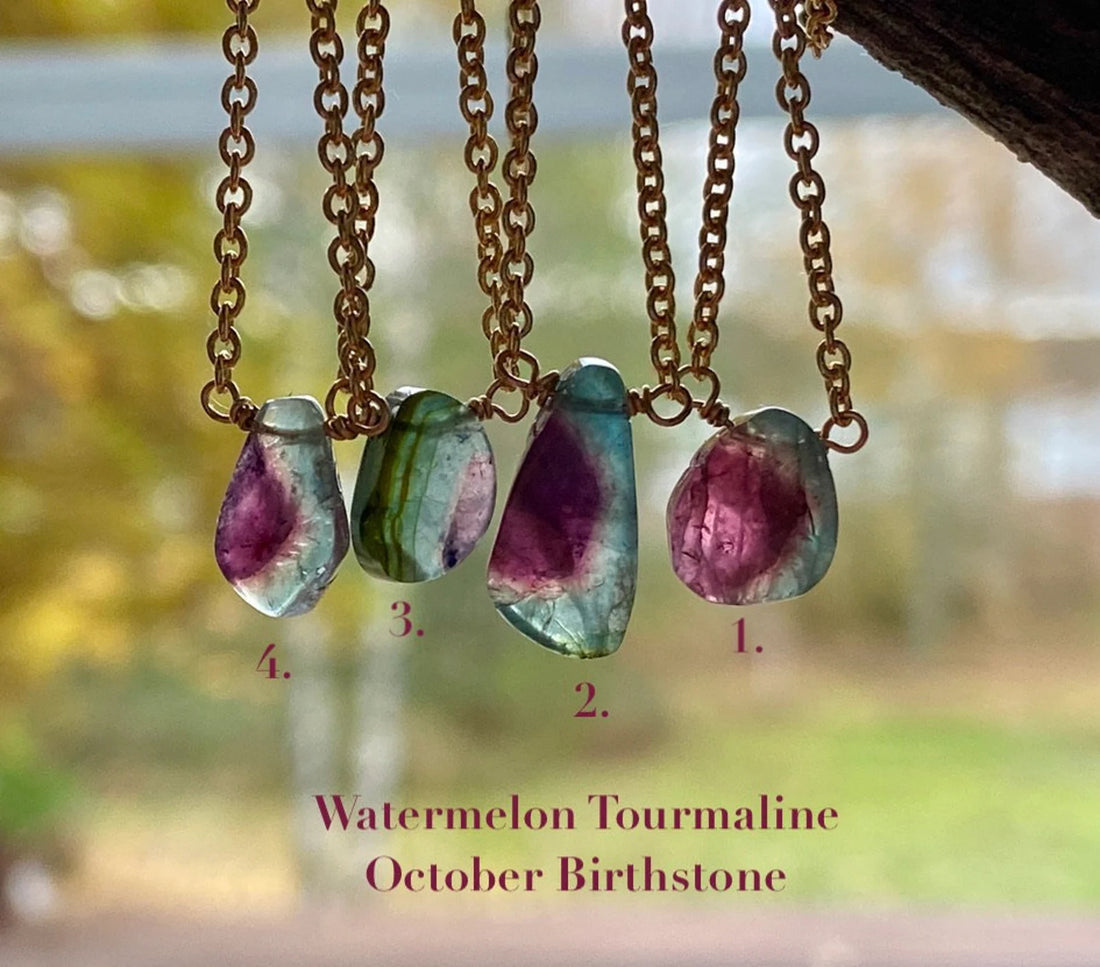 Watermelon Tourmaline Slice Pendant Necklace, October Birthstone Necklace