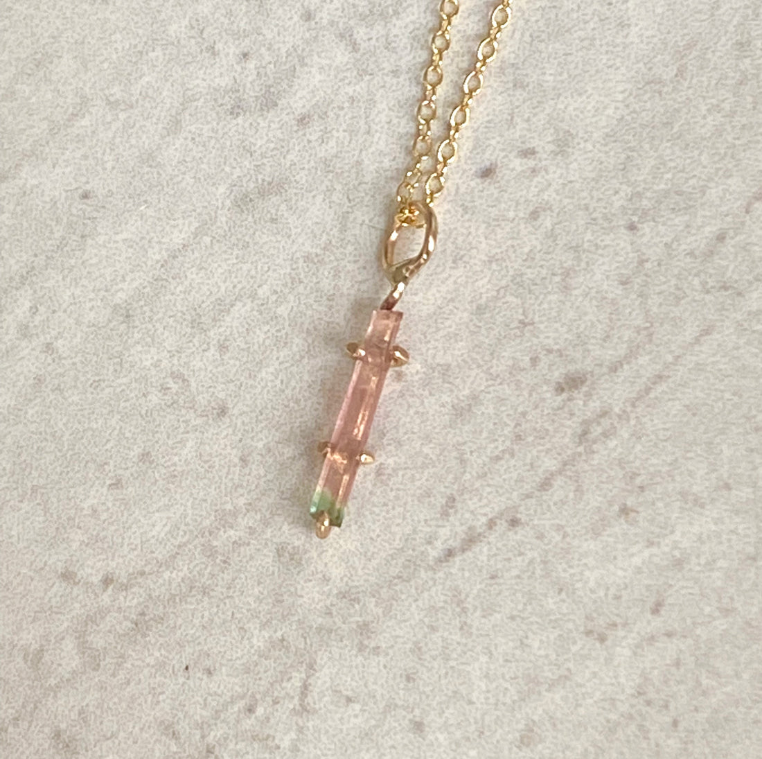 Raw Bicolor Watermelon Tourmaline Crystal Pendant Necklace