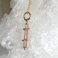 Raw Bicolor Watermelon Tourmaline Crystal Pendant Necklace