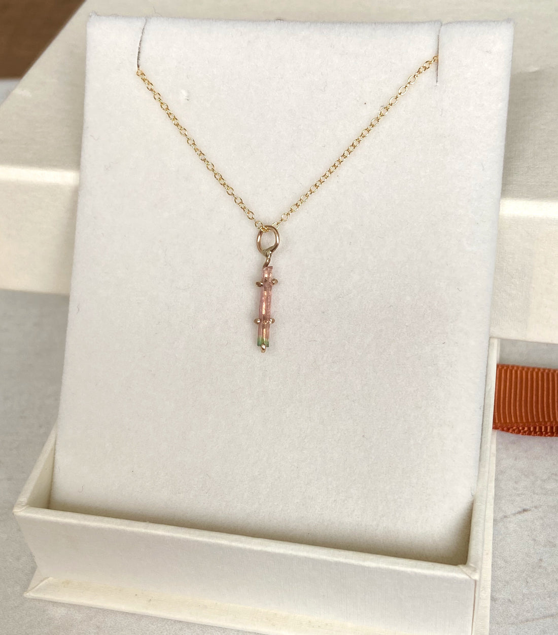 Raw Bicolor Watermelon Tourmaline Crystal Pendant Necklace