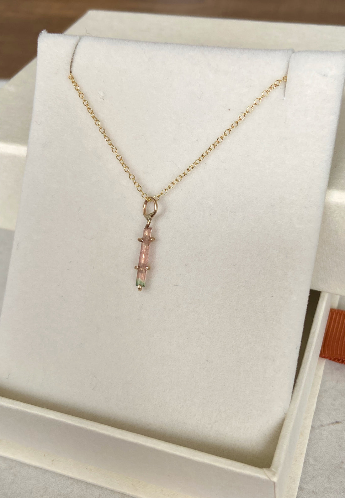 Raw Bicolor Watermelon Tourmaline Crystal Pendant Necklace