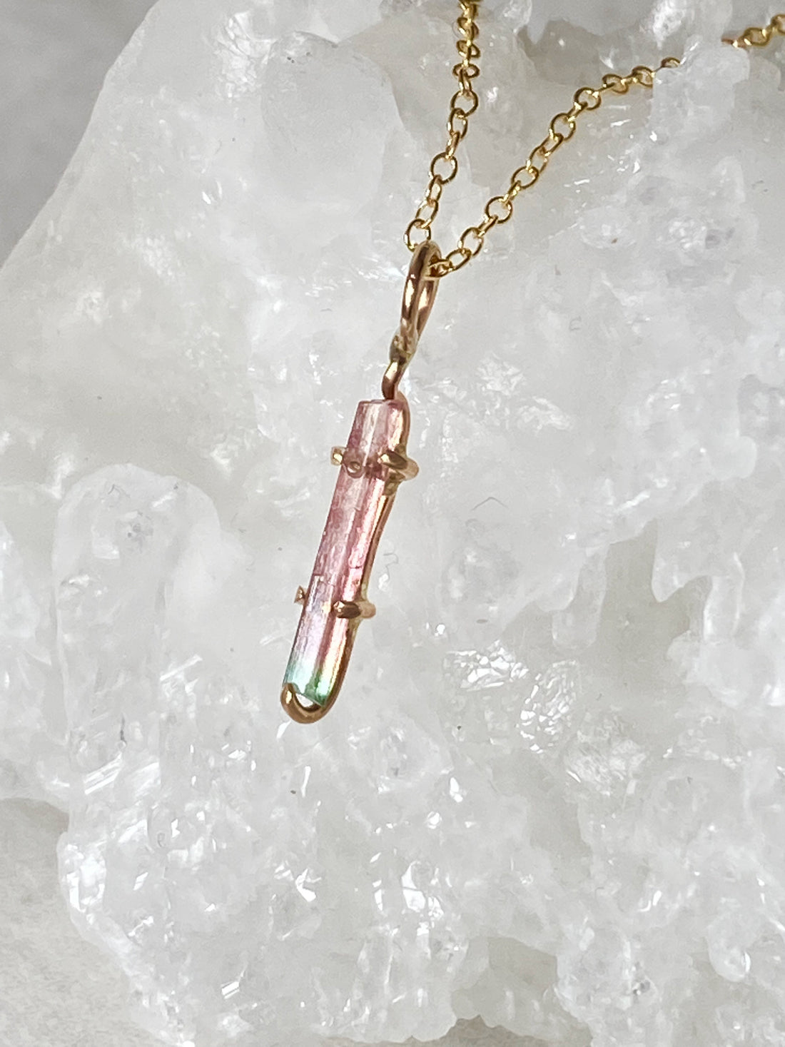 Raw Bicolor Watermelon Tourmaline Crystal Pendant Necklace
