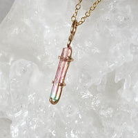 Raw Bicolor Watermelon Tourmaline Crystal Pendant Necklace
