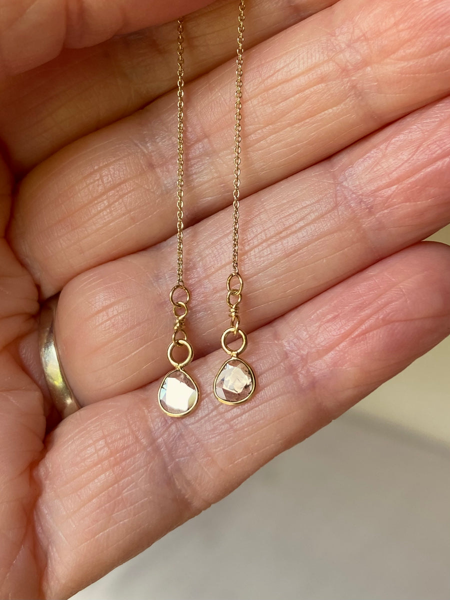 Salt and Pepper Galaxy Diamond Slice Threader Earrings, 18k/14k Gold, April Birthstone Earrings