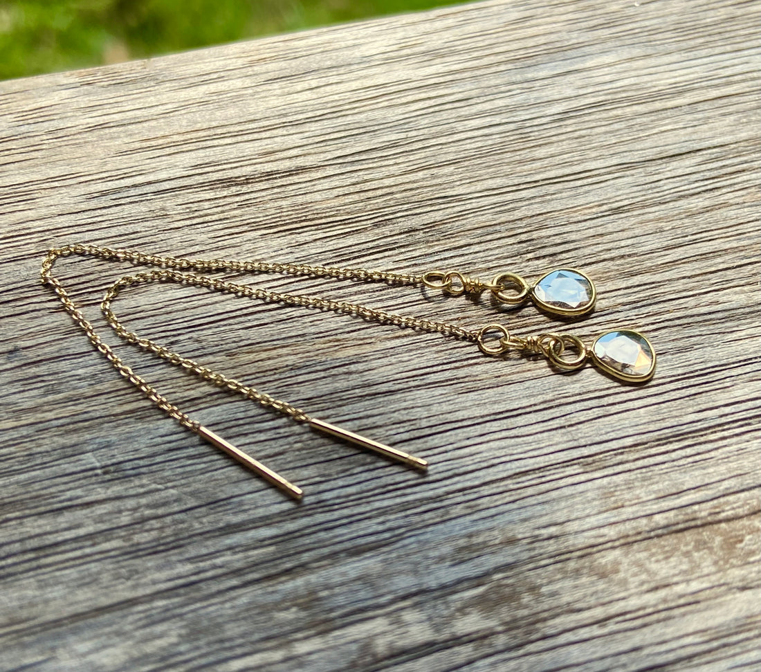 Salt and Pepper Galaxy Diamond Slice Threader Earrings, 18k/14k Gold, April Birthstone Earrings