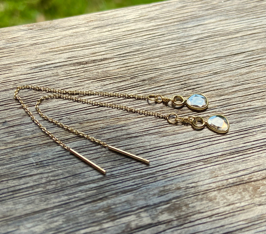 Salt and Pepper Galaxy Diamond Slice Threader Earrings, 18k/14k Gold, April Birthstone Earrings