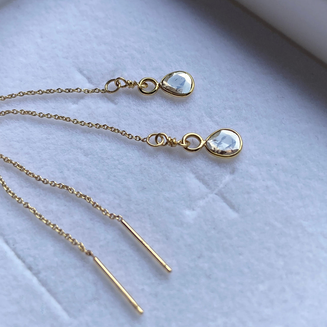 Salt and Pepper Galaxy Diamond Slice Threader Earrings, 18k/14k Gold, April Birthstone Earrings