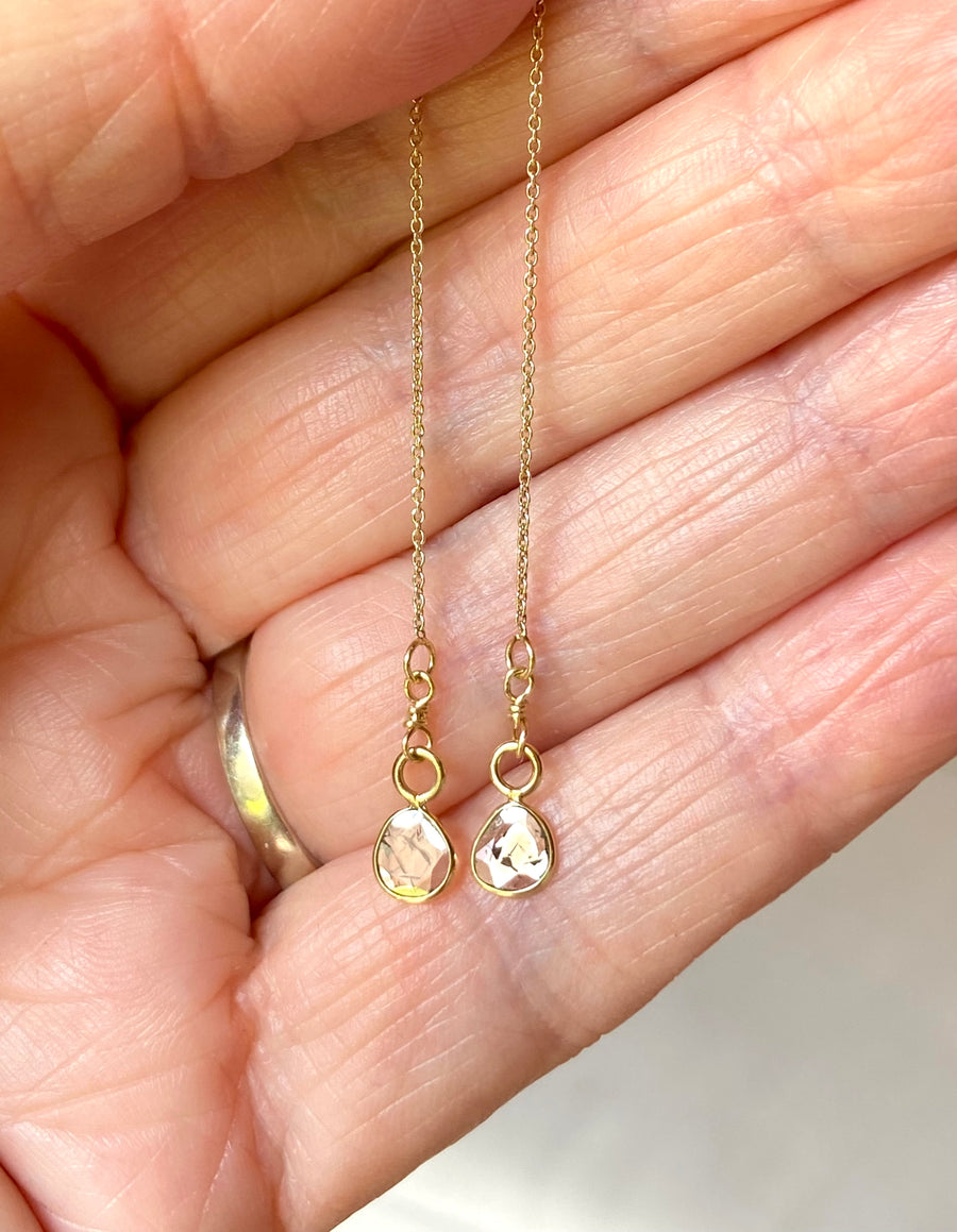 Salt and Pepper Galaxy Diamond Slice Threader Earrings, 18k/14k Gold, April Birthstone Earrings