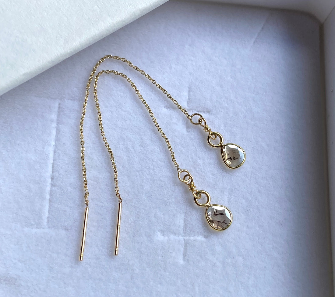 Salt and Pepper Galaxy Diamond Slice Threader Earrings, 18k/14k Gold, April Birthstone Earrings
