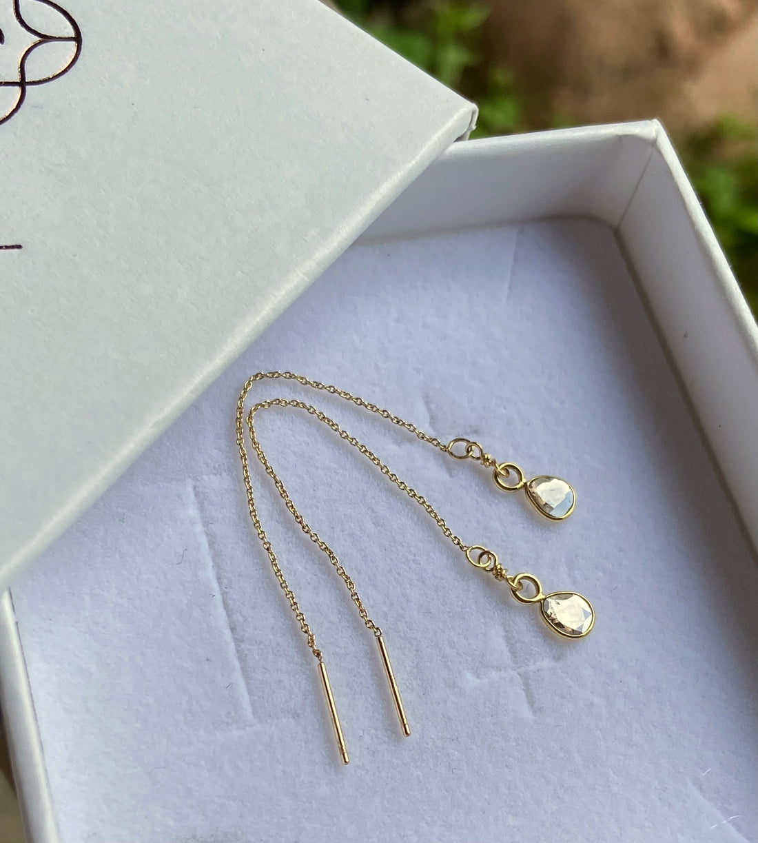 Salt and Pepper Galaxy Diamond Slice Threader Earrings, 18k/14k Gold, April Birthstone Earrings