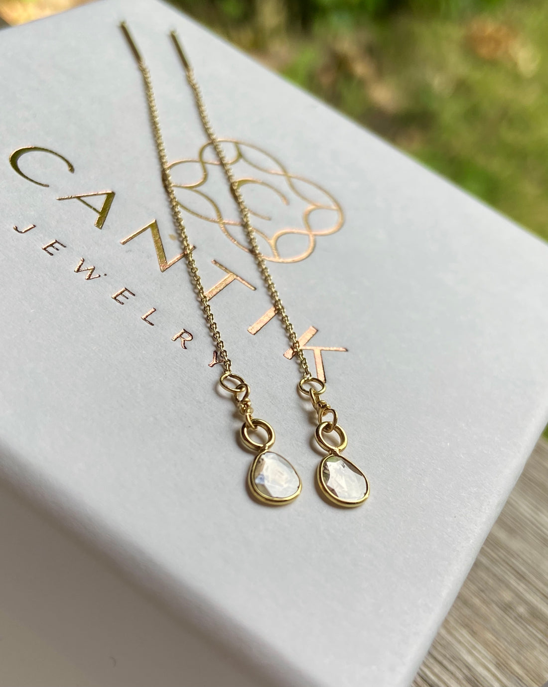Salt and Pepper Galaxy Diamond Slice Threader Earrings, 18k/14k Gold, April Birthstone Earrings