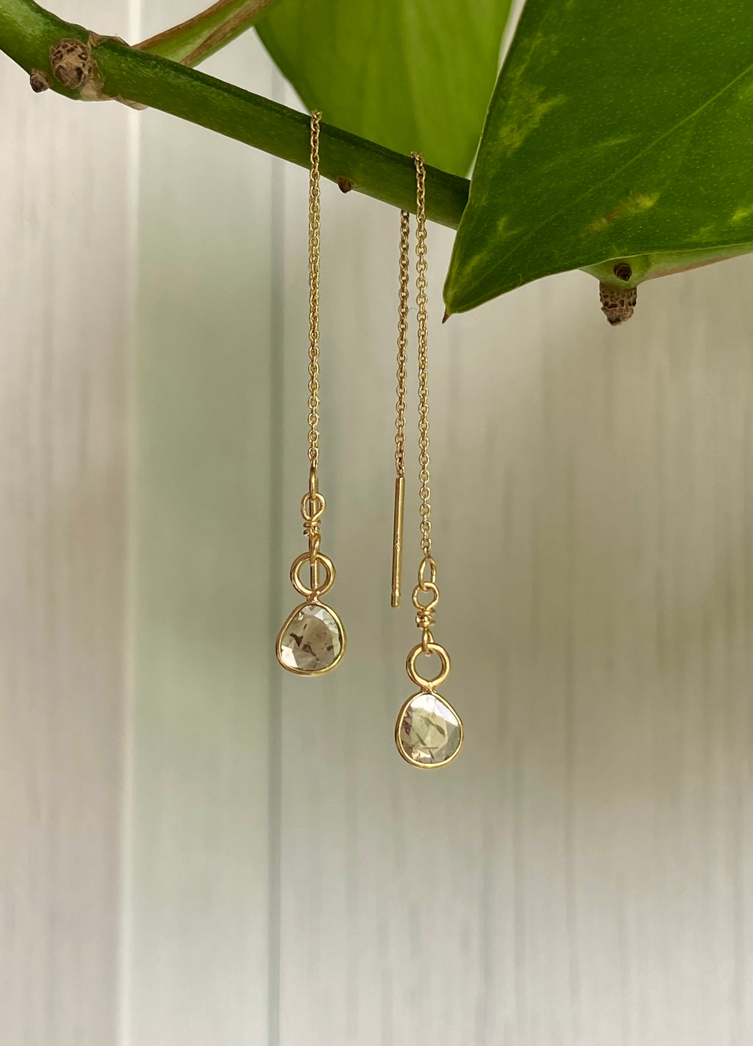 Salt and Pepper Galaxy Diamond Slice Threader Earrings, 18k/14k Gold, April Birthstone Earrings