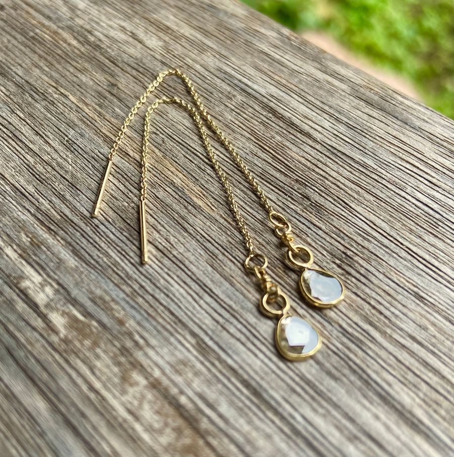 Salt and Pepper Galaxy Diamond Slice Threader Earrings, 18k/14k Gold, April Birthstone Earrings
