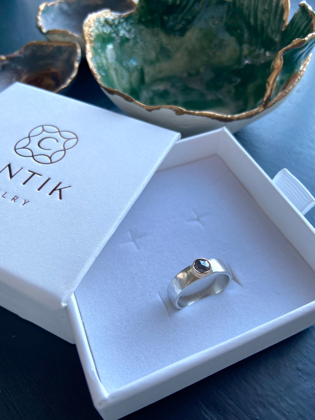 Gray Salt and Pepper Diamond Ring, Wedding or Engagement Ring, April Birthstone