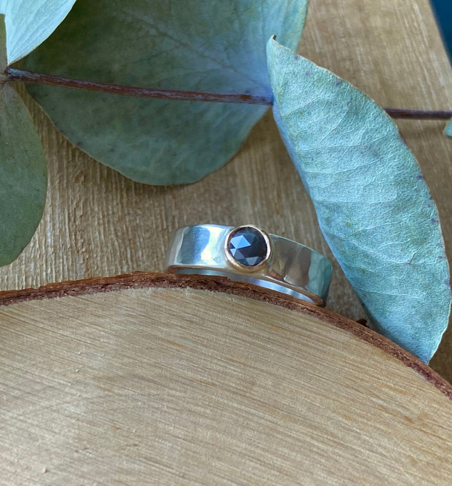 Gray Salt and Pepper Diamond Ring, Wedding or Engagement Ring, April Birthstone