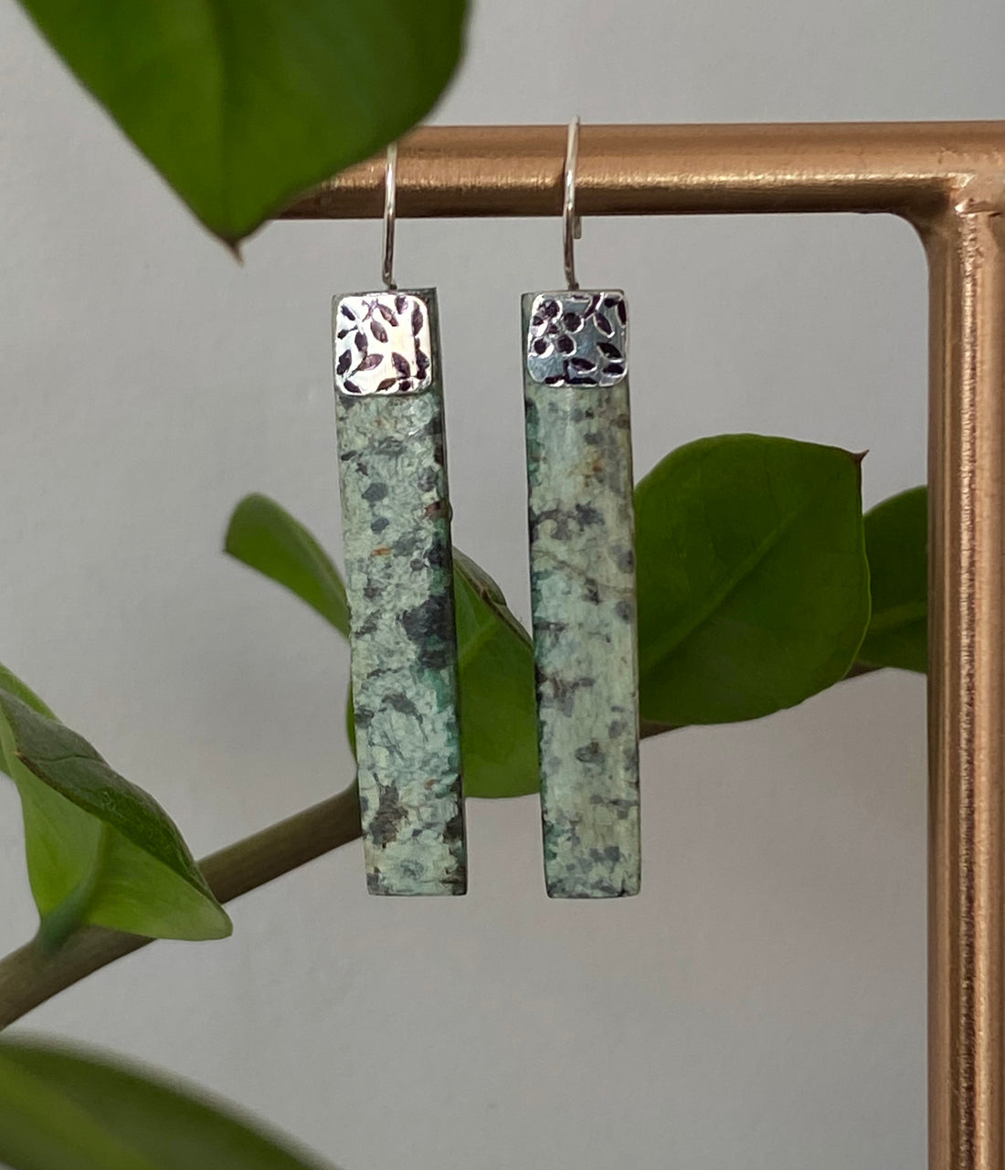 Long African Turquoise Rectangular Slab Earrings