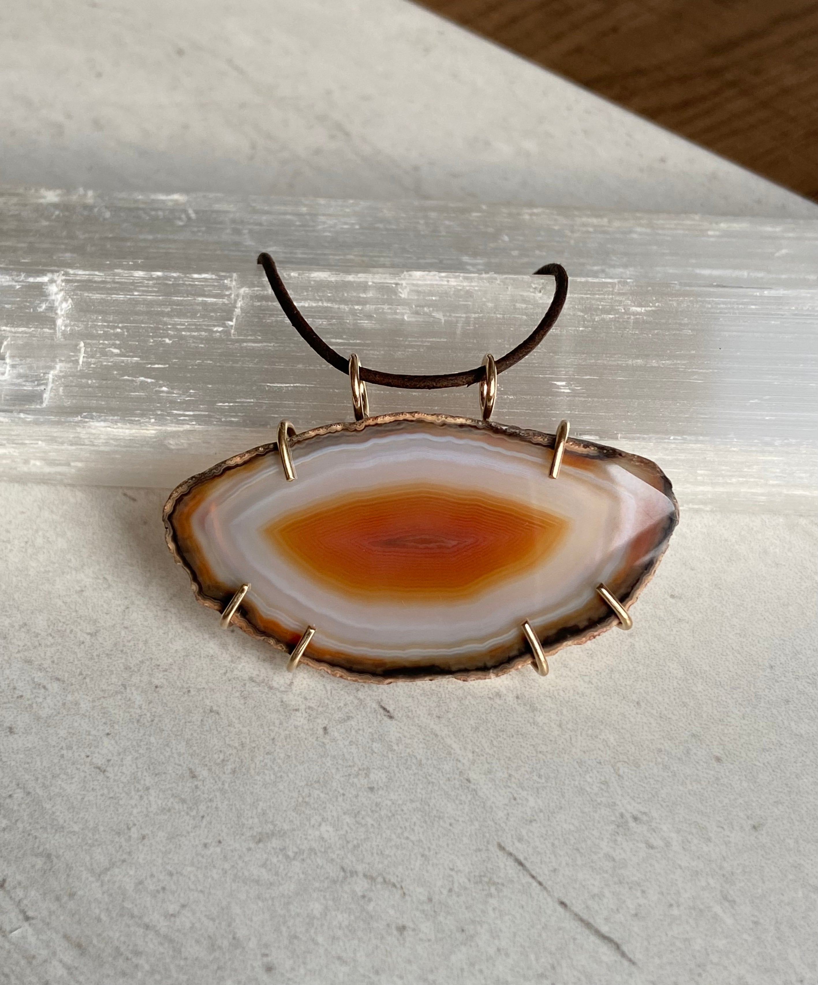 Large Brazilian Agate Geode Slice Pendant Necklace