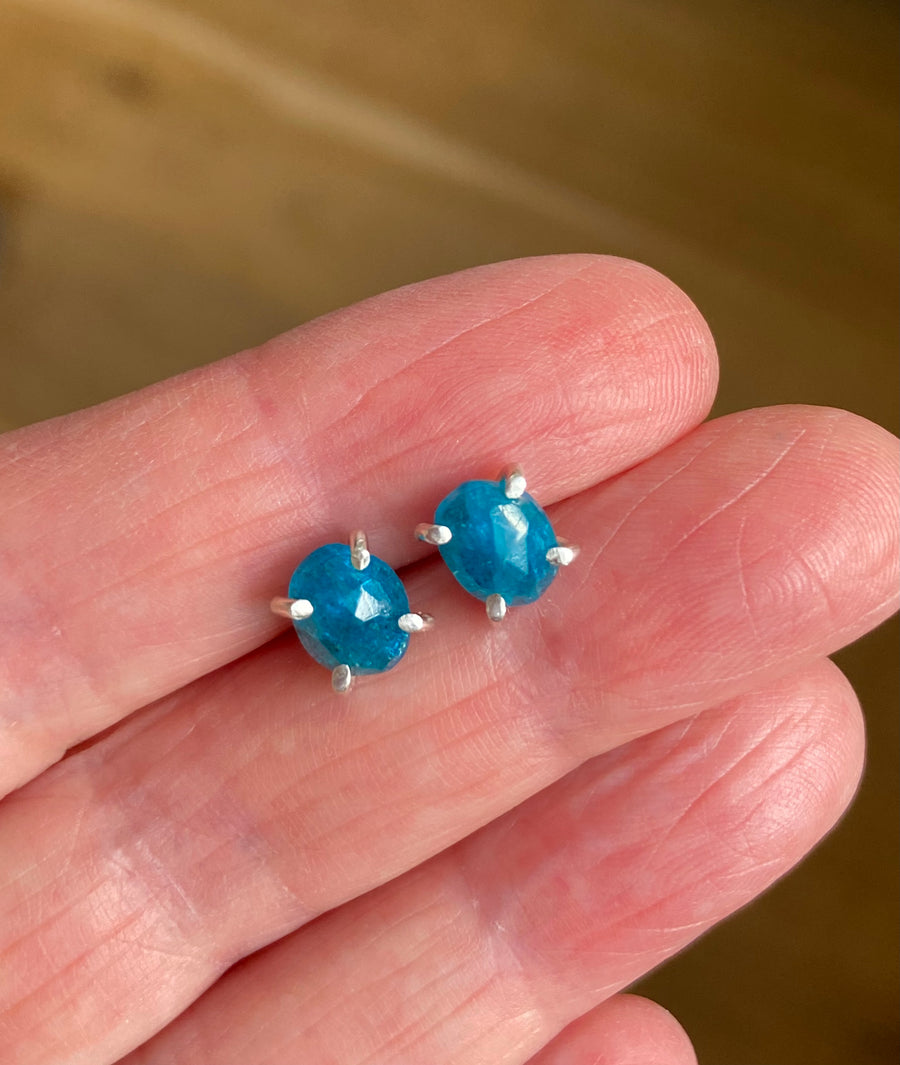 Neon Blue Apatite Stud Earrings