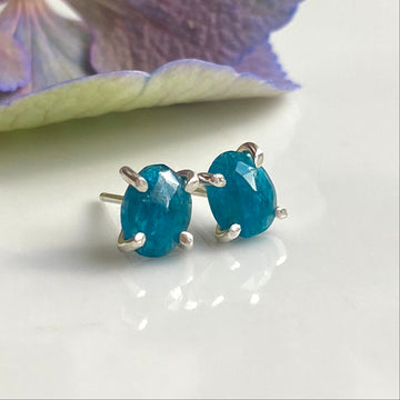 Neon Blue Apatite Stud Earrings