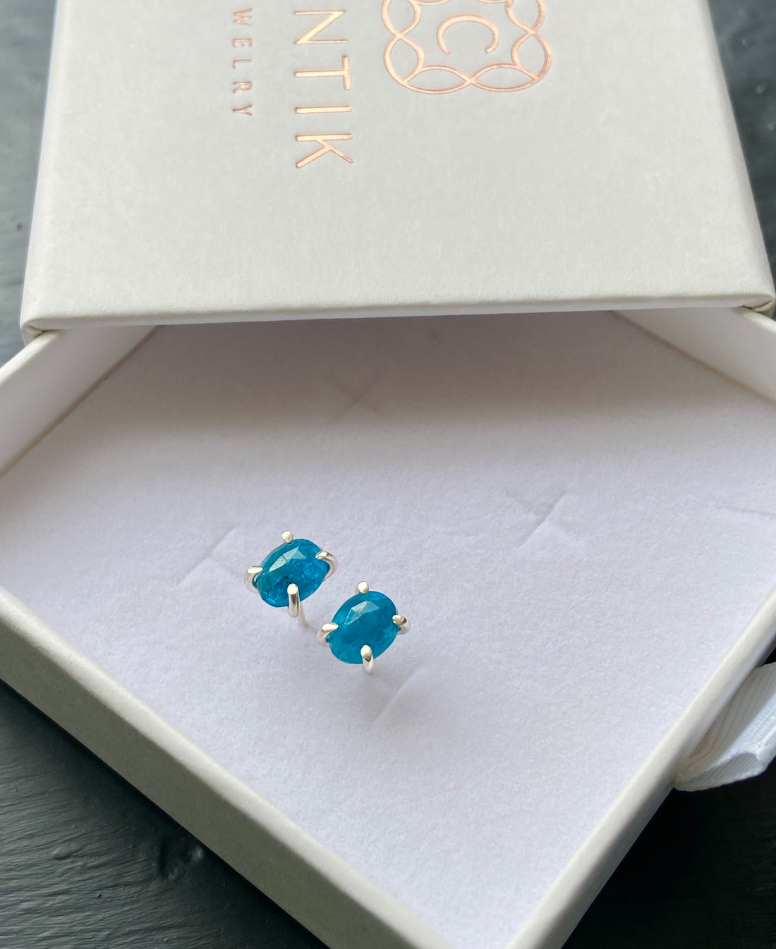 Neon Blue Apatite Stud Earrings