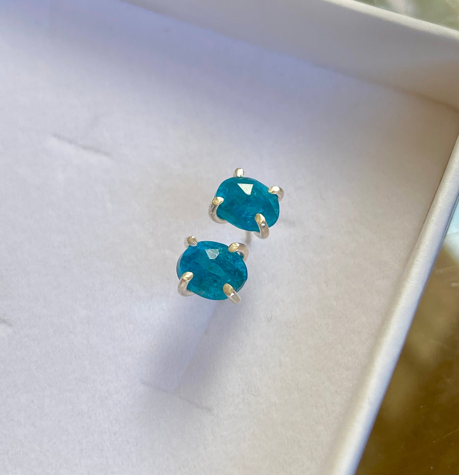 Neon Blue Apatite Stud Earrings