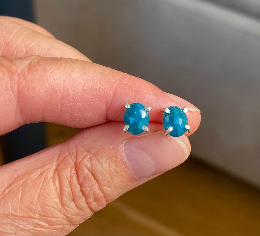 Neon Blue Apatite Stud Earrings