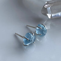 Raw Brazilian Blue Santa Maria Aquamarine Stud Earrings, March Birthstone