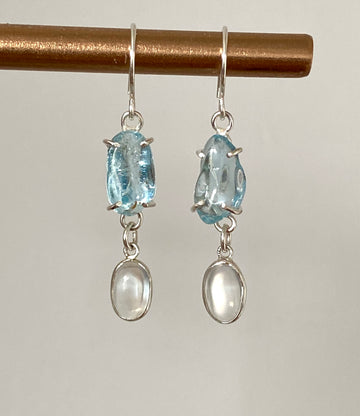 Brazilian Aquamarine and Sri Lankan Moonstone Earrings, March June Birthstone Earrings