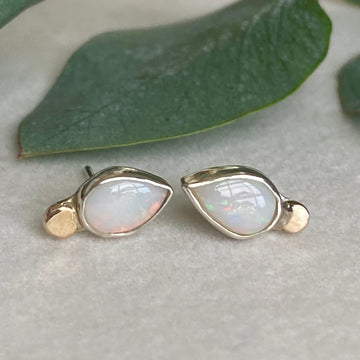 Solid Australian White Opal Stud Earrings, October Birthstone Earrings