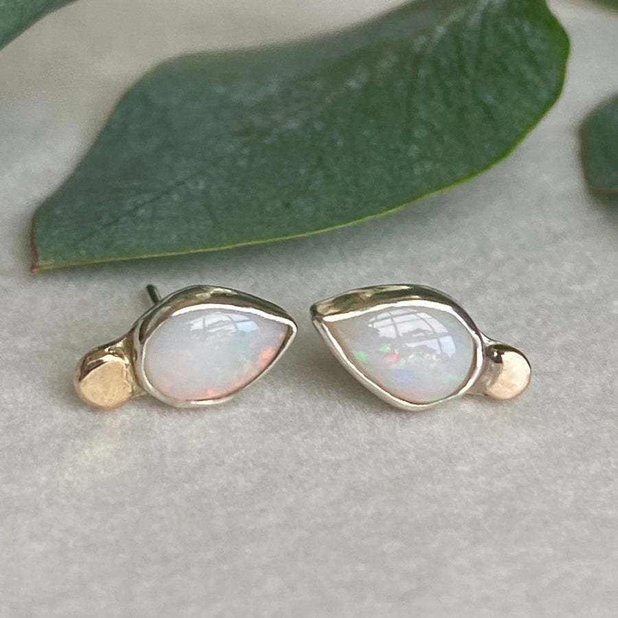 Solid Australian White Opal Stud Earrings, October Birthstone Earrings