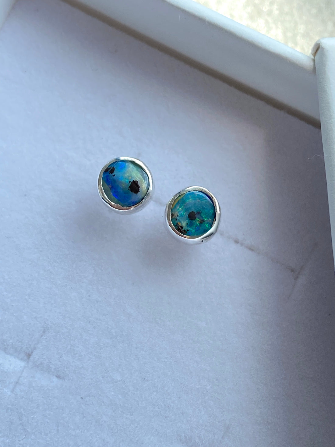 Australian Boulder Matrix Opal Stud Earrings, October Birthstone Earrings