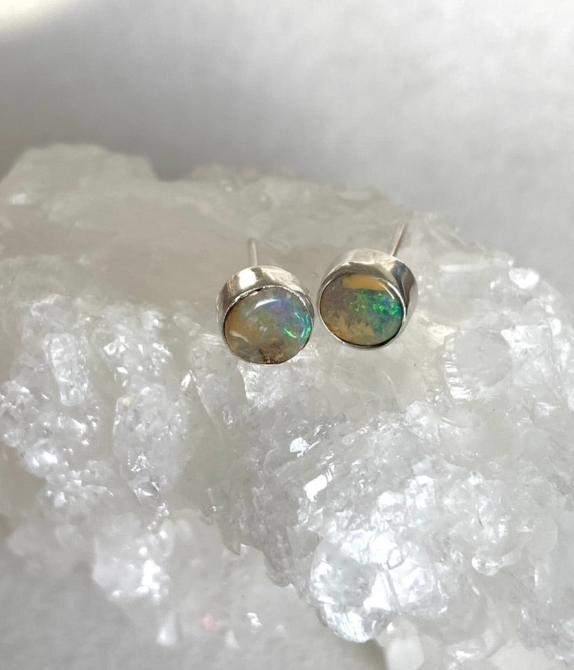 Australian Boulder Matrix Opal Stud Earrings, October Birthstone Earrings