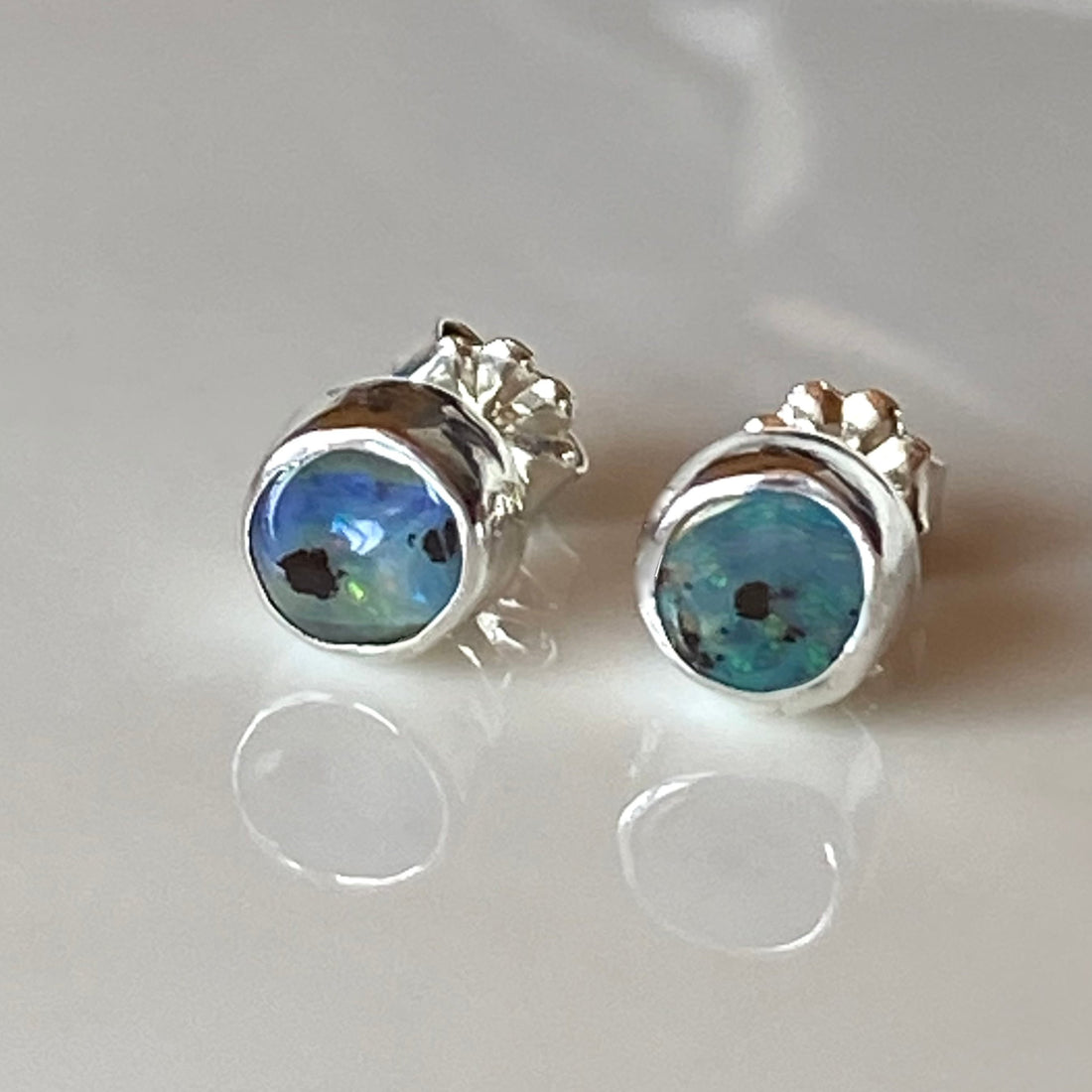 Australian Boulder Matrix Opal Stud Earrings, October Birthstone Earrings