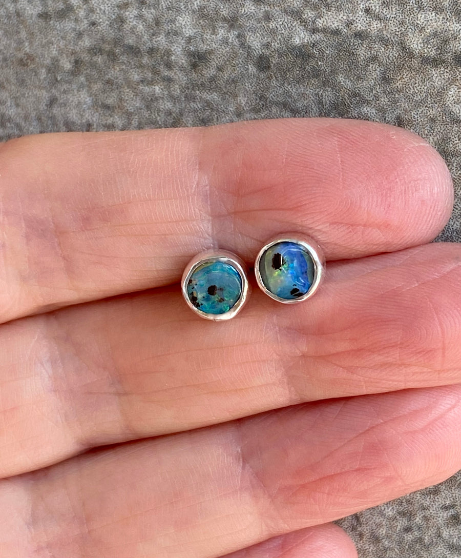 Australian Boulder Matrix Opal Stud Earrings, October Birthstone Earrings