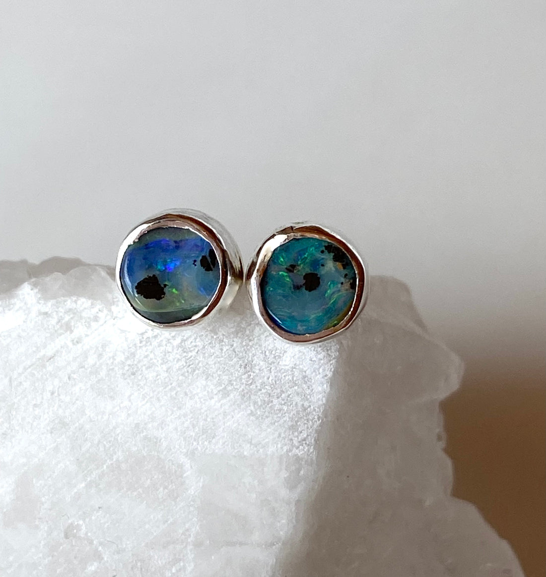 Australian Boulder Matrix Opal Stud Earrings, October Birthstone Earrings