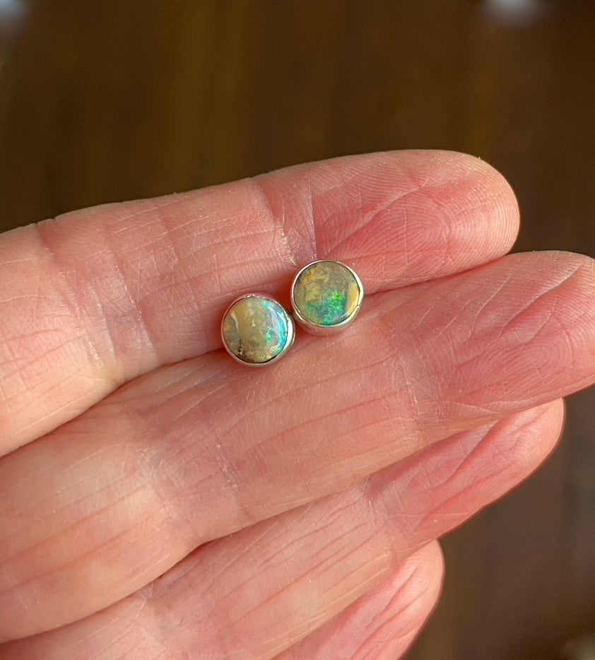 Australian Boulder Matrix Opal Stud Earrings, October Birthstone Earrings