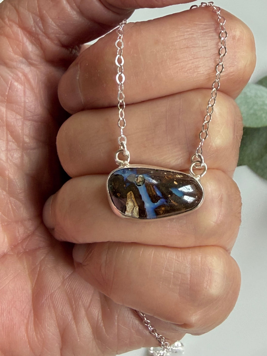 Australian Boulder Opal Pendant Necklace, October Birthstone Necklace
