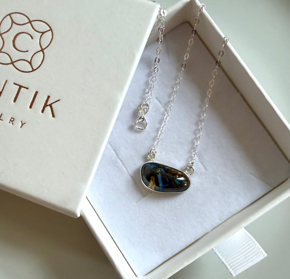Australian Boulder Opal Pendant Necklace, October Birthstone Necklace