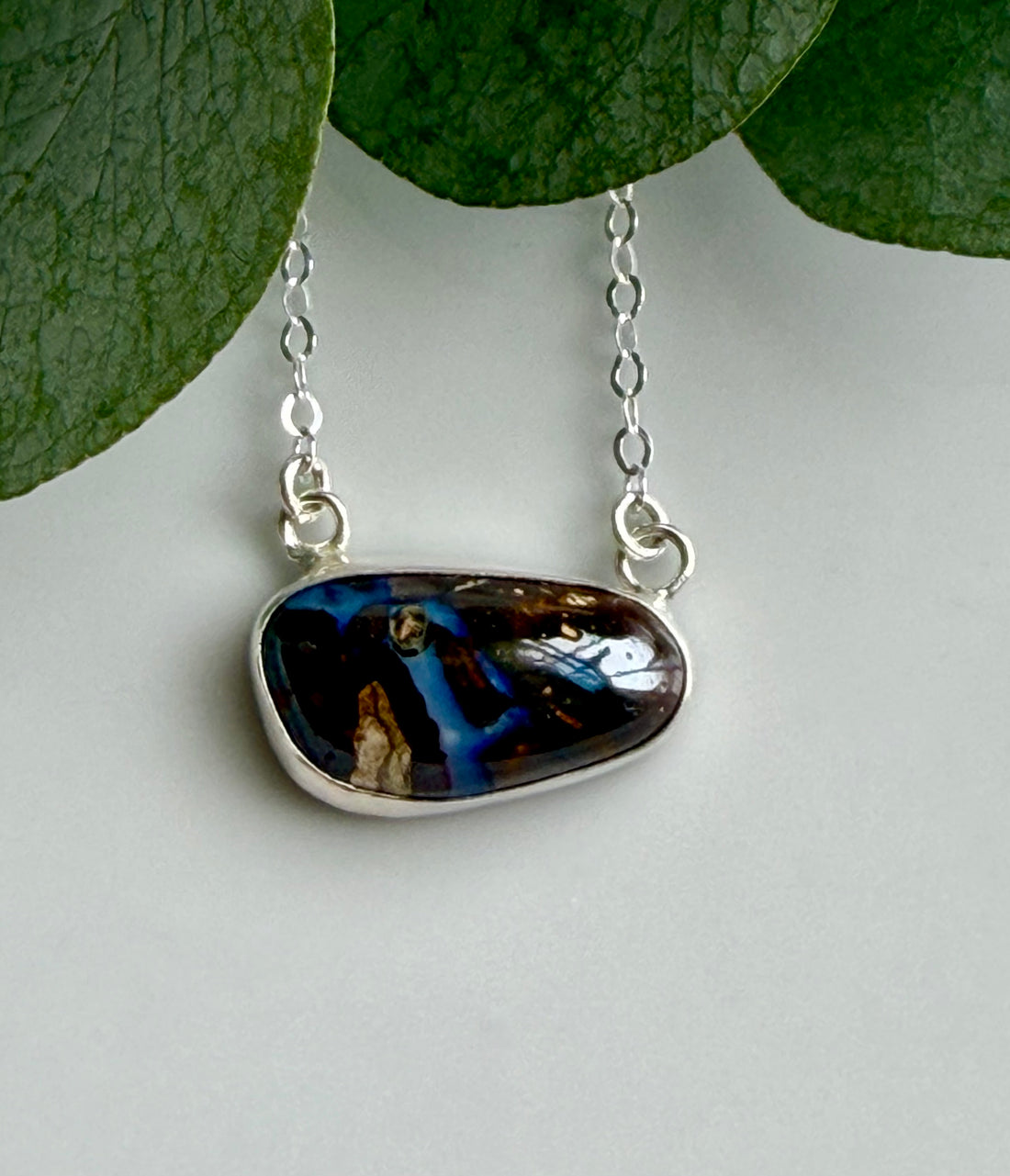 Australian Boulder Opal Pendant Necklace, October Birthstone Necklace