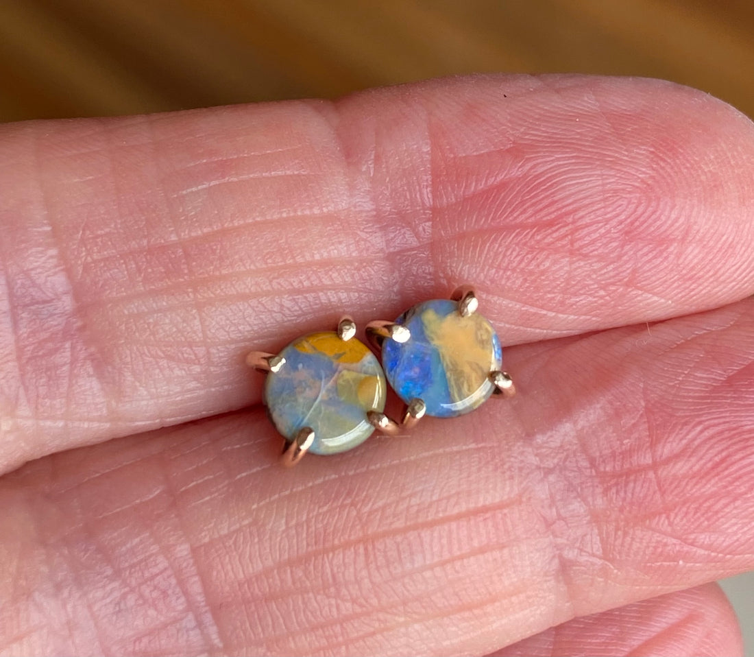 Australian Boulder Matrix Opal Stud Earrings, October Birthstone Earrings