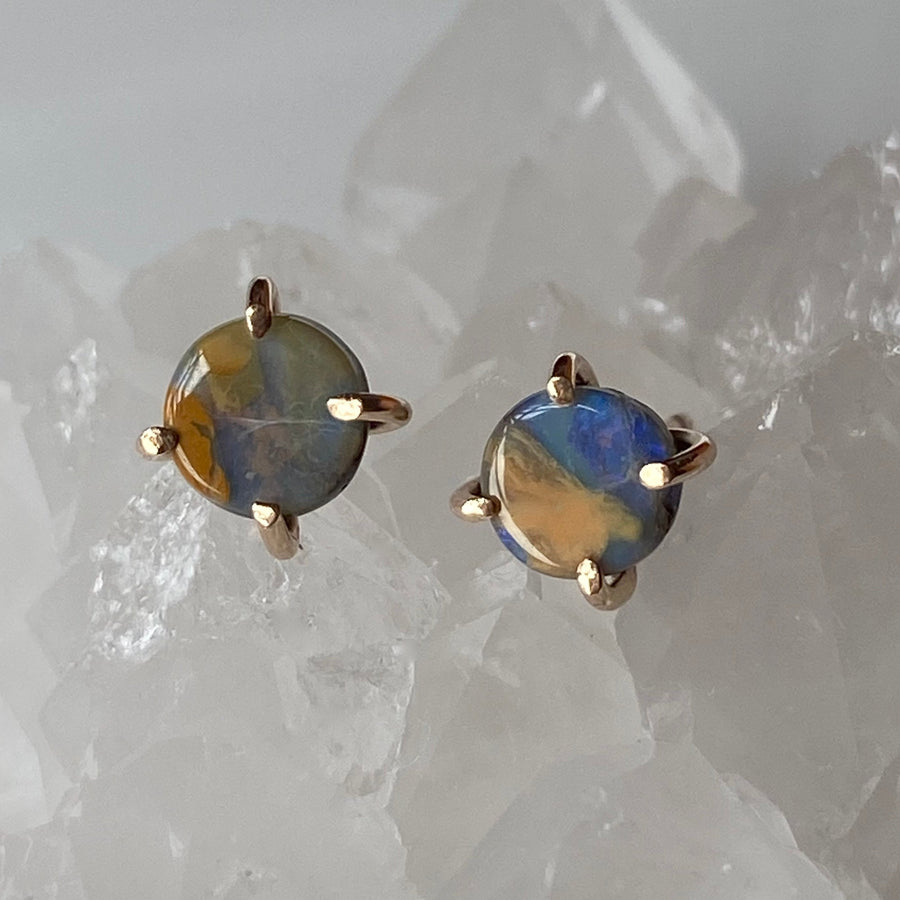 Australian Boulder Matrix Opal Stud Earrings, October Birthstone Earrings