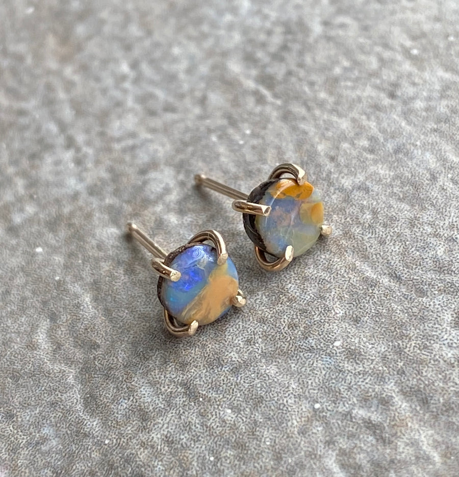 Australian Boulder Matrix Opal Stud Earrings, October Birthstone Earrings