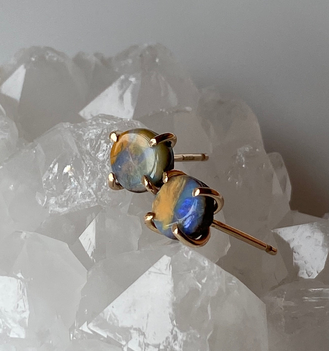 Australian Boulder Matrix Opal Stud Earrings, October Birthstone Earrings