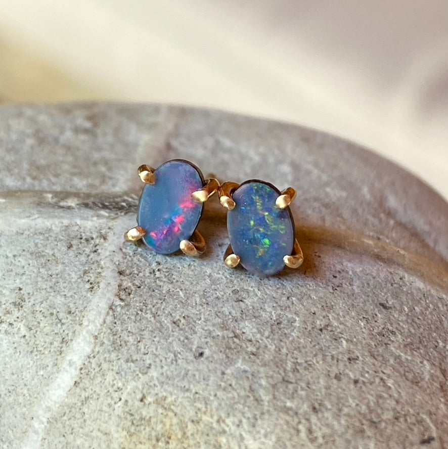 Australian Opal Stud Earrings, October Birthstone Earrings