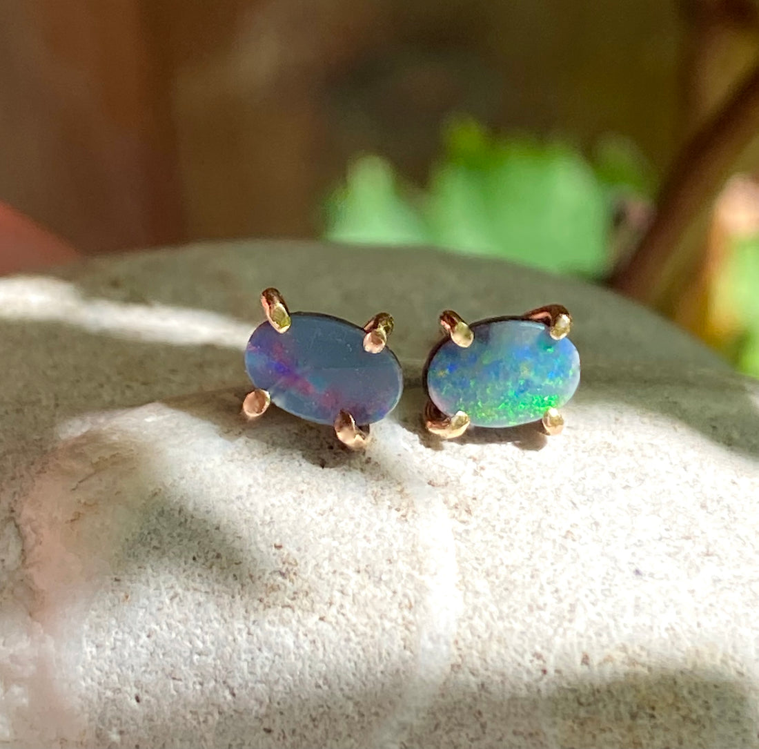 Australian Opal Stud Earrings, October Birthstone Earrings