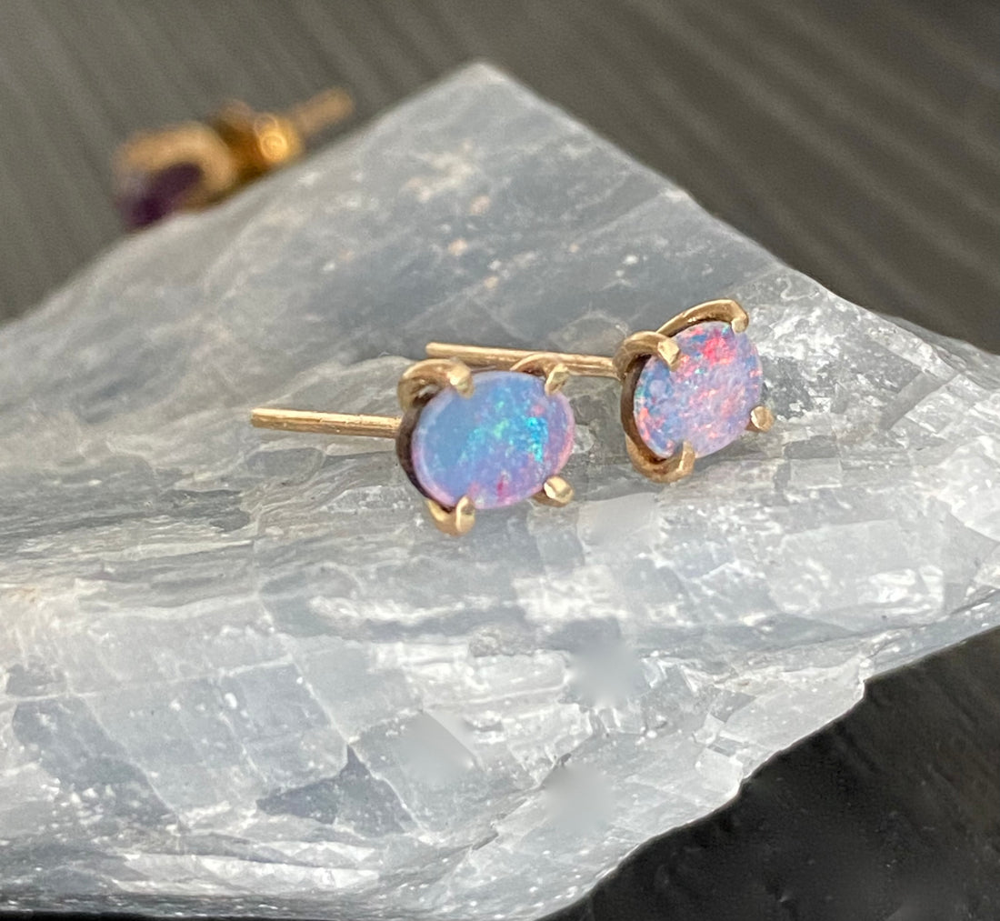 Australian Opal Stud Earrings, October Birthstone Earrings