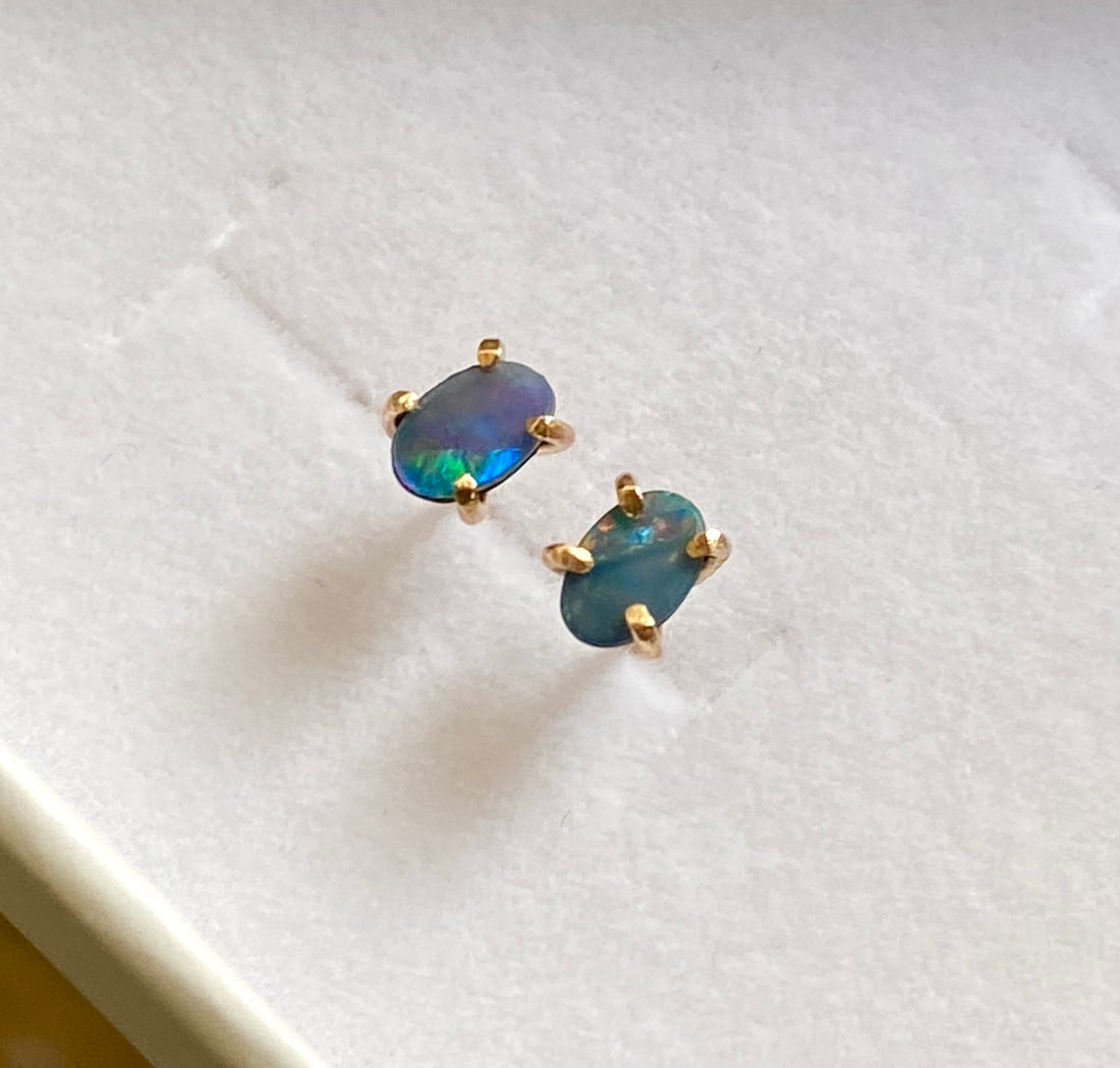 Australian Opal Stud Earrings, October Birthstone Earrings