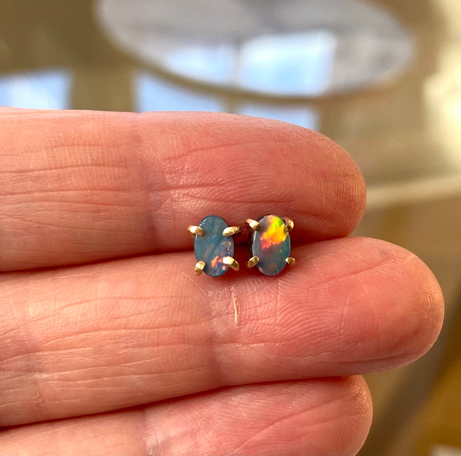 Australian Opal Stud Earrings, October Birthstone Earrings