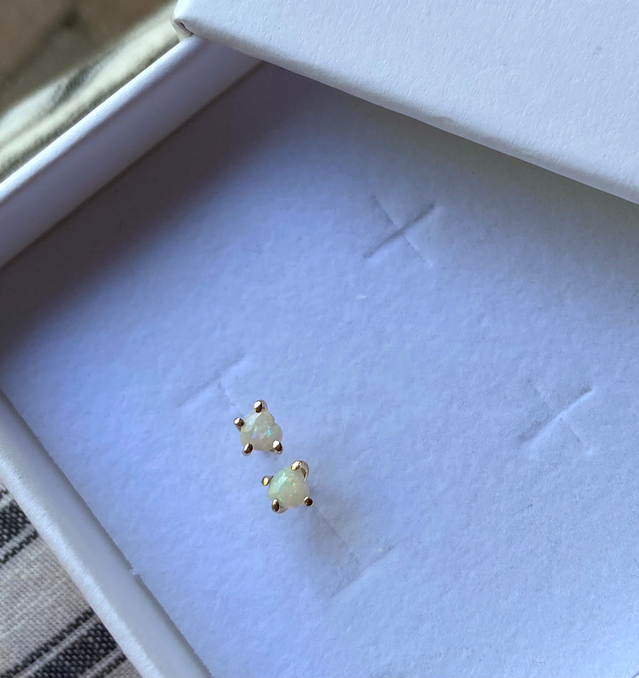 Australian White Opal Heart Stud Earrings, October Birthstone Earrings